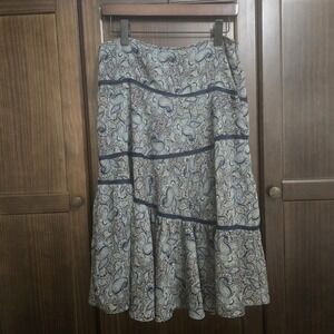 Vtg DKNY Womens 8 Midi Paisley Skirt‎ Asymmetrical Lace Hem Teal Fairy Y2K 90s
